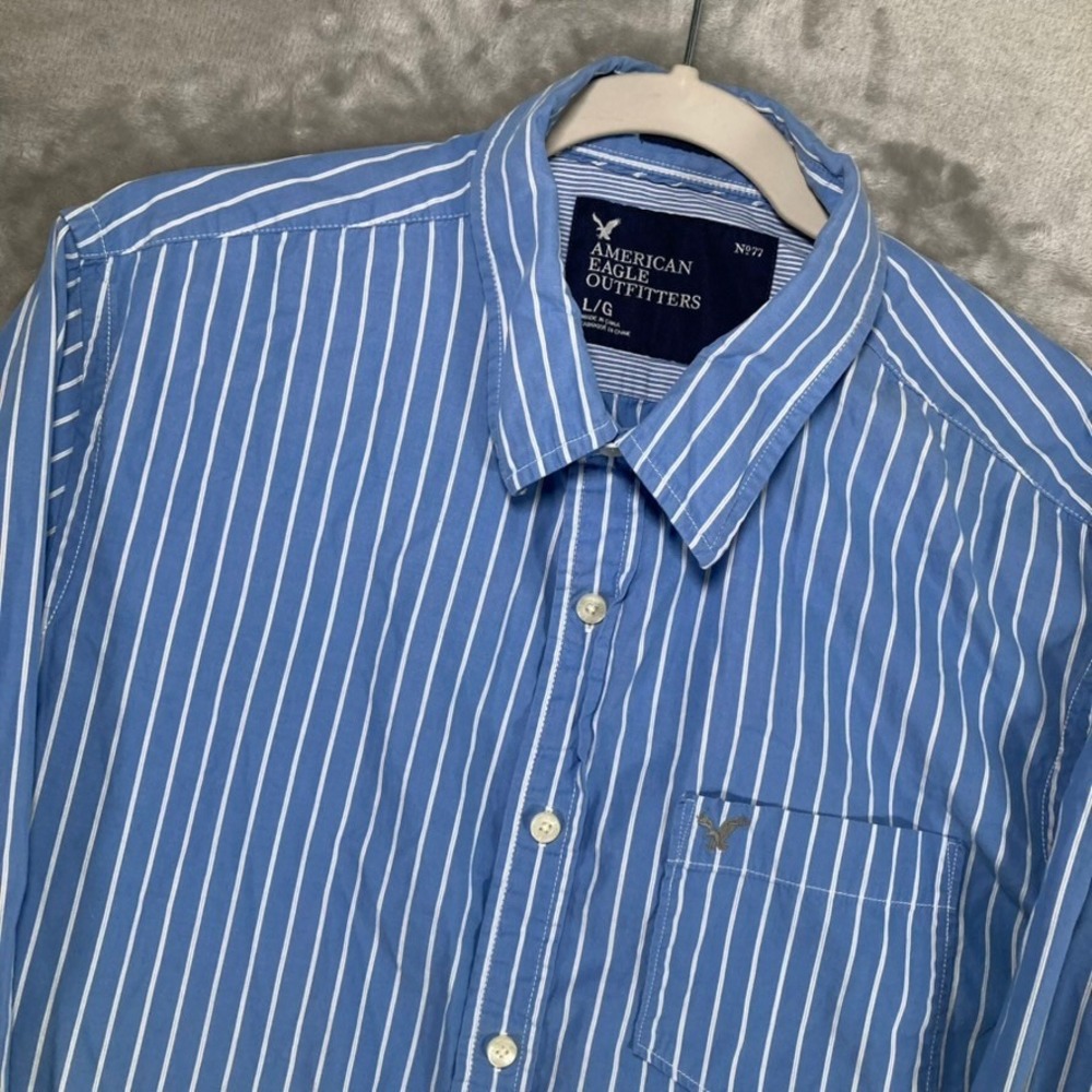 American Eagle Outfitters Mens Blue White Striped Button Down Shirt Large L/G
